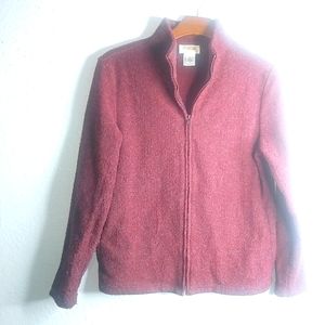 Talbots S Wool Look Fleece Wine Berry Full Zip Light Jacket